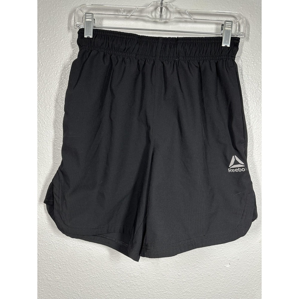 Reebok Shorts Mens Small Black Running Split Hem Reflective Zip Pocket Liner